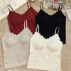 Camisola Sexy Sin Espalda de Encaje para Mujer con Almohadillas de Sujetador Integradas, Ropa Interior Delgada de Seda Helada de Verano Sin Costuras