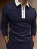 Europa y Estados Unidos transfronterizos nuevo otoño hombre manga larga solapa monocromático camiseta slim camiseta tipo POLO hombre una generación de pelo