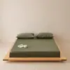 Lençol de baixo com elástico liso 100% algodão fio 50 cetim algodão de fibra longa, capa de cama lisa de cor sólida pura de algodão para crianças e estudantes