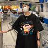 Playera de Manga Corta Nueva de Dibujos Animados Pequeños de Crayon Transfronterizo Nueva para Hombre y Mujer Casual Holgada de Media Manga para Pareja