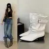 Botas apiladas plisadas de punta con diseño único, nuevas botas cortas estilo coreano Primavera 2026 con hebilla de cinturón, botas cortas de montar para mujer