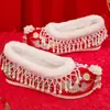[Borla Blanca Fengxiang] Zapatos de Boda Xiuhe Originales Chinos, Zapatos de Boda para Novia Estilo Antiguo Dinastía Han, Zapatos Bordados