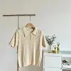 Nova Moda Primavera e Verão Estilo Coreano Exclusivo de Shopping Manga Curta Tricô Trançado Feminino Cor de Faculdade Blocos de Cor Tricô Polo Manga Curta Top Fino