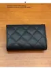 Nuevo Tarjetero Pequeño Fragancia Cf Billetera para Monedas de Mujer Cartera Corta Acolchada de Cuero Genuino Tarjetero de Piel de Vaca Caviar
