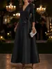 2026 Elegante Vestido de Noite A-line de Cetim com Decote V e Manga Três Quartos Ajuste na Cintura Formal para Banquete Noiva Vestido de Casamento