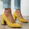 Outono 2025 Novo Suede Bico Fino Salto Grosso Slip-On Sapatos de Salto Alto Venda Direta da Fábrica Comércio Exterior Transfronteiriço Sapatos Femininos