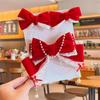 Grampo de Princesa para Crianças Corrente de Testa para Meninas Ano Novo Laço Vermelho Presilha com Pérola Adorno de Cabeça para Meninas Ano Novo