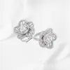 Anel de Flor de Zircônia Cravejada com Micro Zircônias Brilhantes, Venda Quente Transfronteiriça, Fabricante de Joias de Anel para Mulheres Europeias e Americanas em Estoque
