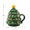 Taza de Cerámica Nostálgica con Tapa de Árbol de Navidad de 16 Onzas - Taza Navideña Verde