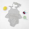 Ins Amazon Nuevo Color Sólido Moda Infantil Pequeña y Mediana Vestido de Tirantes de Tres Piezas Traje de Lino para Niña Bebé