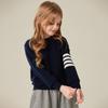 Suéter de cashmere estilo universitário para meninos e meninas, outono e inverno, novo suéter listrado simples com gola redonda e manga comprida, moda