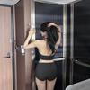 Traje de baño adelgazante de cintura alta con abertura en la espalda y tirantes finos de color sólido para mujer de Dongdaemun, Corea del Sur