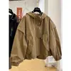 Jaqueta de baseball única e estilosa com design Maillard, casaco casual com capuz para trabalho para mulheres, jaqueta trench coat de primavera e outono, moderna