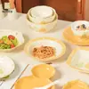 Cerâmica Shunxiang [Tanghulu] Tigela de Arroz Doméstica Estilo Creme Louça Bonita Pratos Tigelas de Sopa Conjunto de Tigela e Prato