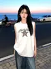 Chaleco deportivo sin mangas con estampado de letras retro americano, estilo pareja de verano, camiseta de algodón puro, top de longitud media estilo callejero