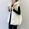 Chaqueta Ligera de Plumas sin Mangas con Capucha Tejida para Mujer 2025 Nueva Chaleco de Plumas de Pato Blanco Empalmado para Mujer Tendencia