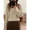 Suéter grueso de punto trenzado de color liso, estilo otoño e invierno, estilo casual, tejido trenzado corto para mujeres petite