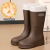 Botas de Chuva Femininas Estilo Coreano Meio da Panturrilha com Solado Grosso Antiderrapante Impermeáveis Resistentes ao Frio para Uso Externo Calçados de Chuva