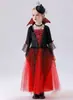 Disfraz Gótico de Vampiro Rojo y Negro para Niños de Halloween, Disfraz de Princesa Oscura de Palacio para Actuación