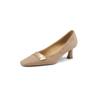 Patrón de Concha Hebilla Metálica Costura Zapatos de una Sola Capa Nuevo para Principios de Primavera Punta Cuadrada Tacón Alto Poco Profundo Tacón de Aguja Piel de Oveja Anti-cuero Zapatos de Mujer para el Trabajo