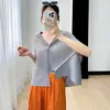 Comercio exterior Sanzhai top liso versátil de color sólido para mujer, verano, cuello en V, manga corta, manga murciélago, chal, cárdigan plisado, capa holgada, camiseta