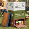 Caja de almacenamiento para camping al aire libre, caja plegable de camping de gran capacidad con tapa de madera, caja de almacenamiento multifuncional para maletero de coche para montar puestos