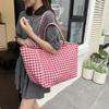 Bolsa Tote de Lona Xadrez de Grande Capacidade Popular Deste Ano Verão Moda Ins Estilo Literário Preguiçoso Bolsa de Ombro para Compras