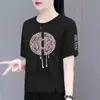 Comercio Exterior Transfronterizo Moda Mamá Estilo Chino Camiseta de Manga Corta para Mujer de Mediana Edad, Top de Cuello Redondo Moderno Casual Adelgazante y Rejuvenecedor Nuevo Estilo Chino