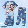 Conjunto de Pijama de Três Peças para Meninas 2025 Novo Verão Fino Manga Curta Calça Longa Roupa de Casa e Roupa para Uso Externo Infantil para Meninas