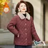 Jaqueta fina de algodão de inverno para mãe com forro de fleece para aquecimento, roupas estilosas para mulheres de meia-idade e idosas, casaco jaqueta de algodão com lapela para outono e inverno para mulheres
