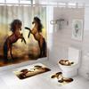Cortina de Ducha con Diseño de Animales y Caballos, Cortina para Puerta de Baño, Alfombrilla para Inodoro, Juego de Baño de Cuatro Piezas, Estilo Minimalista Moderno