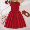 Comercio Exterior Ropa Infantil, Vestido de Princesa para Niñas, Nuevo Estilo de Verano, Cuello Alto Estilo Chino, Vestido Bordado de Lujo Ligero de Manga Corta con Cintura Ceñida y Dobladillo Amplio