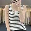 Camiseta de punto de verano para mujer, elegante, a rayas, cuello en U, ajuste ceñido, manga corta