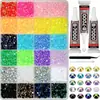 Caja de 24 compartimentos moderna y popular de diamantes de resina jelly de color AB con base plana, empaquetada para arte de uñas DIY, accesorios pequeños, venta al por mayor