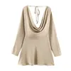 Atacado Fabricante de Roupas Femininas Transfronteiriço 2025 Aliexpress Mais Vendido Moda Casual Vestido com Gola Drapeada Textura de Cetim de Seda