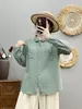 Camisa de Mujer 2026 Primavera y Otoño Nueva Chaqueta de Manga Larga Top con Cuello Puntiagudo, Color Sólido, Gasa de Algodón de Doble Capa, Camisa Blanca de Estudiante
