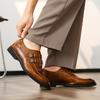 Sapatos Masculinos de Couro de Bico Fino com Fivela Dupla Transfronteiriços Estilo Britânico Formal Simples Casual para Negócios Moda Tamanho Grande Sapatos Masculinos Dropshipping