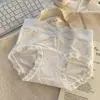 Braguitas de encaje de seda helada para mujer, panties finos de verano de cintura media transpirables con refuerzo de algodón puro para niñas