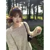 ImXiang Shuangye Zhiqiu~ Cardigã de Crochê Vazado Estilo Suave de Mohair Suéter Casual Solto com Gola Redonda
