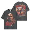 Camiseta de manga corta con estampado de trapecio MJ retro transfronterizo, estilo americano, lavada, de manga larga, cuello redondo, informal, con capucha para hombre