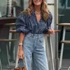 2025 Ropa de Mujer de Exportación Transfronteriza Europea y Americana Elegante Elegante Ropa de Trabajo Estampado Floral Manga de Farol Camisa Top Mujer