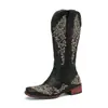Botas nuevas bordadas de media pantorrilla punta cuadrada tacón grueso tacón medio botas vaqueras western de media pantorrilla 40-43 botas para mujer de comercio exterior