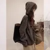 Nuevo Suéter Abrigo de Punto con Capucha Rayado Estilo Perezoso Suave Pegajoso Holgado Otoño/Invierno 2024 Top para Mujer