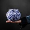 Grande Recipiente de Chá de Cerâmica Azul e Branco, Armazenamento Selado para Chá Verde, Chá Branco, Pu'Er, Recipiente de Chá de Porcelana Branca em Cores Vivas Atacado