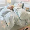 Lujo Ligero Gama Alta Pintura a Tinta Algodón Lavado Artesanal Cama Sábanas Funda de Edredón Juego de Cuatro Piezas Dormitorio Estudiante Individual Resistente a Manchas Juego de Tres Piezas