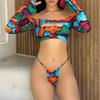 Biquíni de comércio exterior 2024 Amazon Women's split sexy AliExpress Maiô europeu e americano transfronteiriço manga comprida combinação de cores