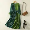 Vestido de Estilo Étnico Algodón y Lino Artístico Retro Combinación de Colores Falda Larga Bata Estilo Chino Moderno