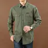 Camisa de Manga Larga para Hombre, Estilo Retro Americano de Verano, Ropa de Trabajo, Moda Casual para Hombre, Solapa, Color Sólido, Algodón Puro, Chaqueta, Marca de Moda