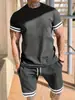 Ropa para Hombre Tk Transfronteriza Verano Europeo y Americano Camiseta de Manga Corta Cuello Redondo Estilo Americano Secado Rápido Transpirable Shorts Deportivos Casuales Conjunto de Dos Piezas