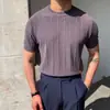 Camiseta de Punto Ajustada de Manga Corta con Cuello Redondo Estilo Coreano Nueva de Verano 2024 Camiseta de Moda para Hombre Camiseta Yuppie Hombre